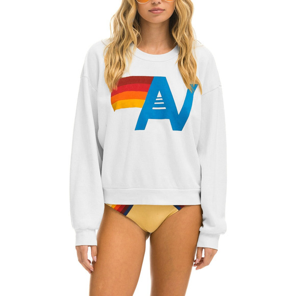 Aviator Nation Logo Relaxed White Polyester Crew Sweatshirt Size S - Picture 1 of 5